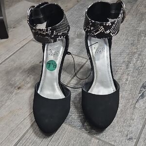 Impo Black and Silver Heels with Snake Design Ankle Strap